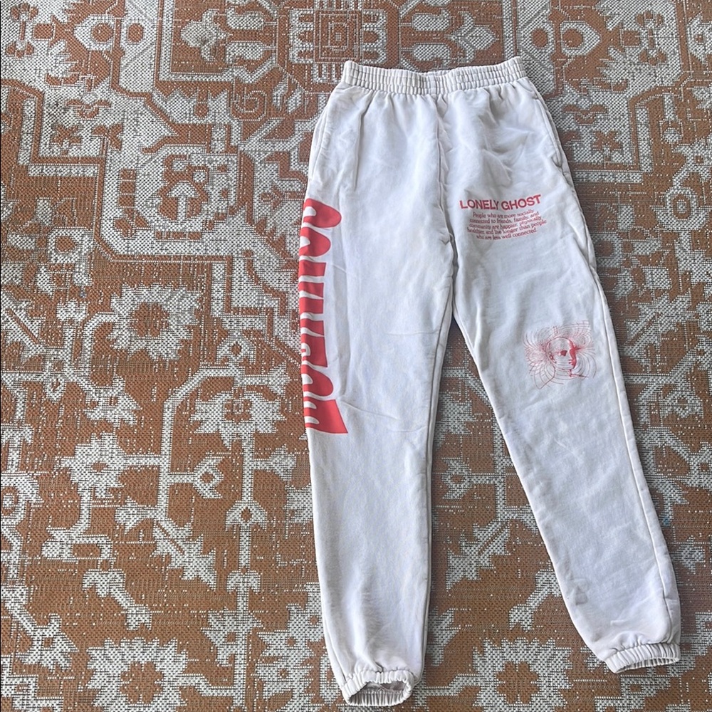 LONELY GHOST White and Red Track Pants